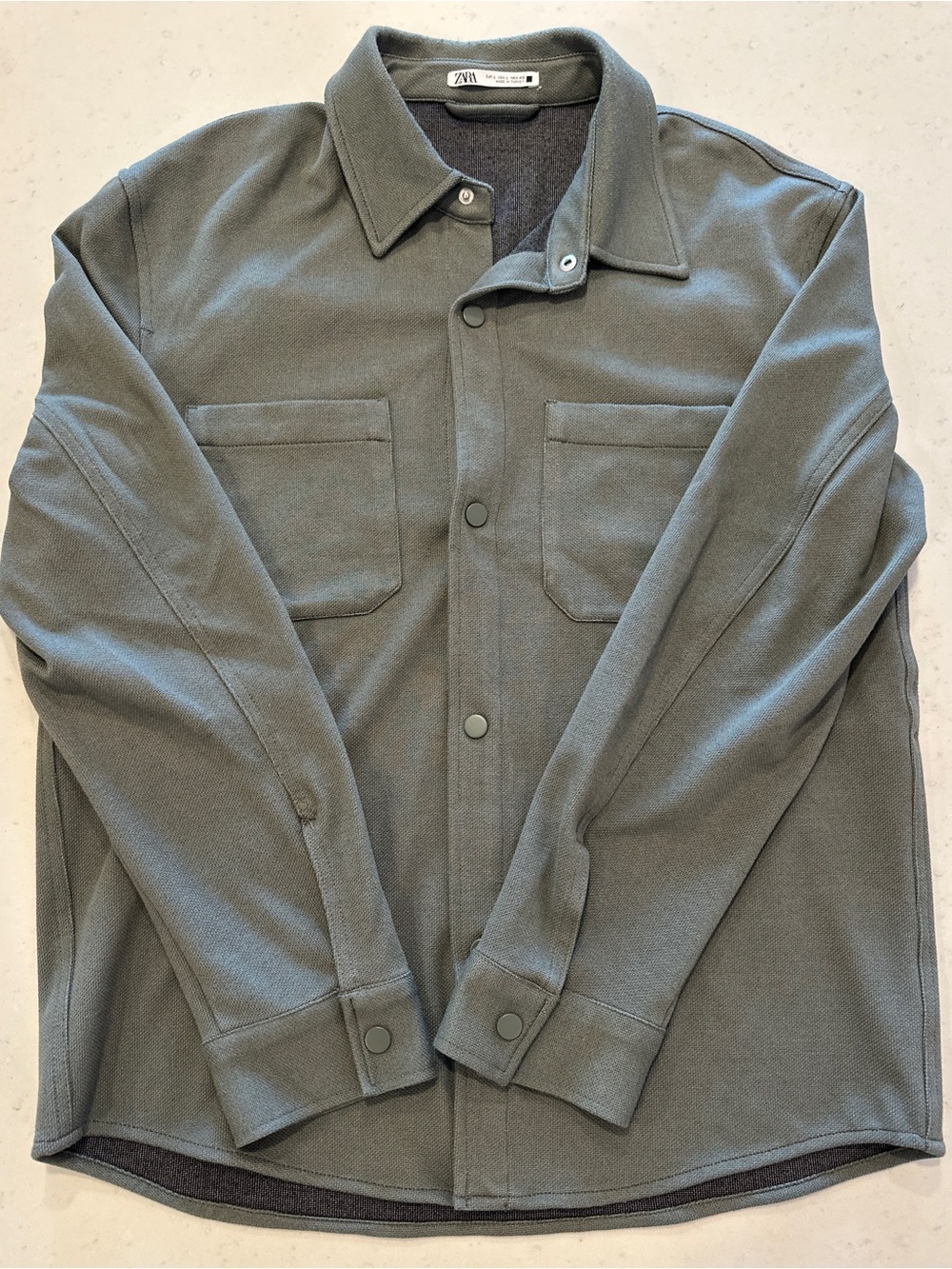 Zara Green Button Down Shirt Jacket Large Non Iron Comfort Outdoors Casual